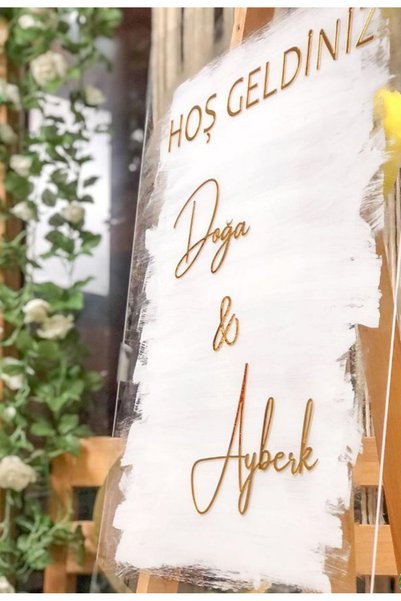 Atölye Matris Düğün, Nişan, Henna Night, Doğum günü  Şeffaf Pleksi El boyaması ve stickerlı Karşılama Panosu 50x70