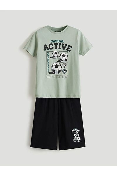 LC Waikiki Σετ πιτζάμες LCW Kids Green Crew Neck Boy με σορτς