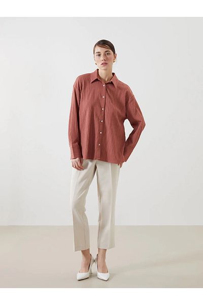LC Waikiki Lcw Vision Pink Oversize Women's Textured Shirt