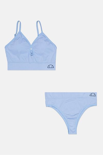Ellesse طقم ملابس داخلية وحمالة صدر مبطنة بشعار العلامة التجارية للنساء مكون من قطعتين، أزرق