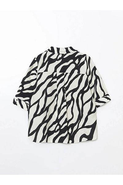 LC Waikiki Cămașă de damă oversize cu model zebră bej clasic LCWAIKIKI