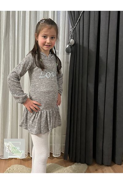 neocotton Κοριτσίστικο μακρυμάνικο χτενισμένο βαμβακερό φόρεμα