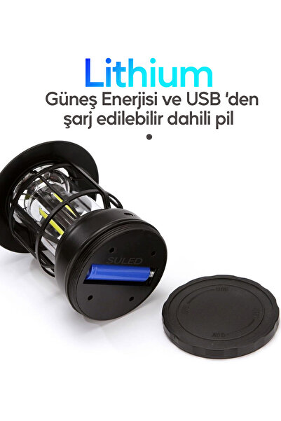 SULED Retro Kamp Lambası Fanus Fener Micro Usb Güneş Şarjlı 10w Güçlü Led Işık Power Bank Özellikli