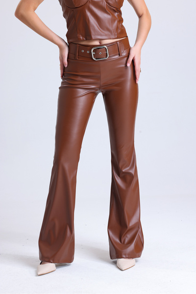 Sense Kemerli Ispanyol Paça Suni Deri Pantolon Pnt33313 Taba