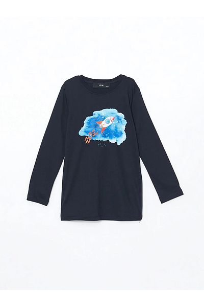 LC Waikiki Lcw Kids Navy Blue Crew Neck Boy Pajamas Set