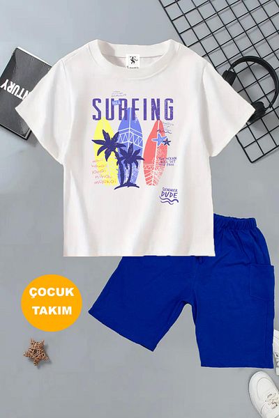 twins tailors Surfing and California Printed 2 Pcs Summer T-Shirt-Shorts Kids Set