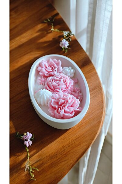 NEFHA CANDLE Kokulu Çiçek Temalı Soya Wax Mum Dekoratif Taş Tozu Mumluk (koku...