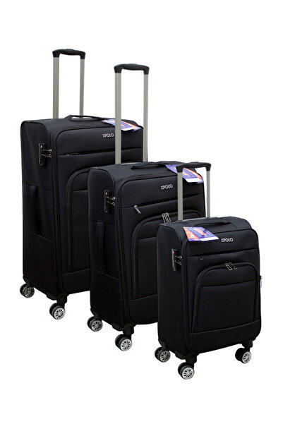 ES POLO TRIP Siyah Kabin (KÜÇÜK) Orta Ve Büyük Boy 3'lü Carry-on Lüks Kumaş V...