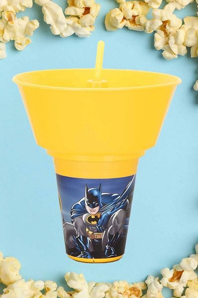 Batman Round Corn Bucket Glass with Straw