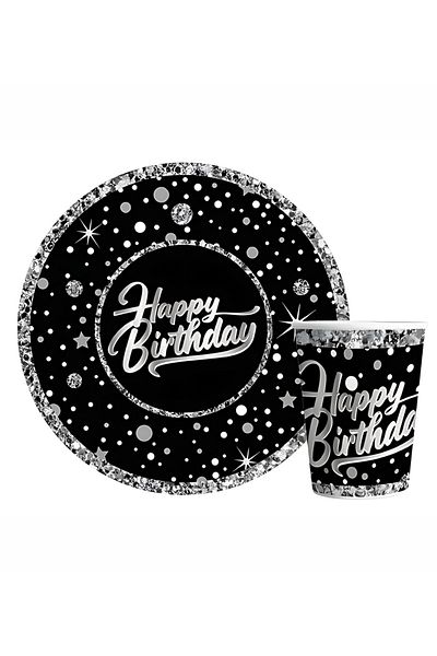TREND Set of 8 Cardboards - Plates and Glasses, Black/Silvery