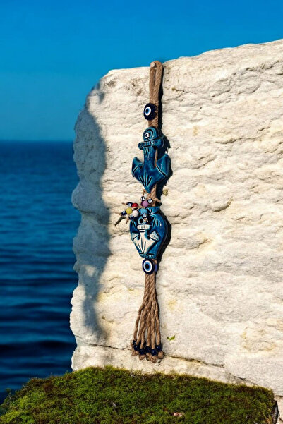 Revard Home Nazar Boncuklu Seramik Güçlü Çapa ve Çapalı Saksılı El Yapımı Dek...