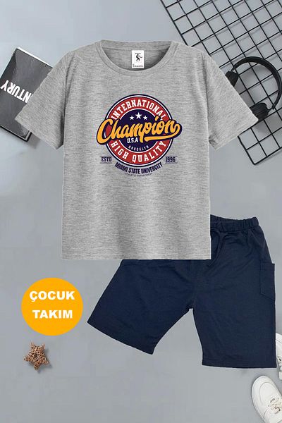 twins tailors Brooklyn and Champion Printed 2 Pcs Summer T-Shirt-Shorts Kids Set
