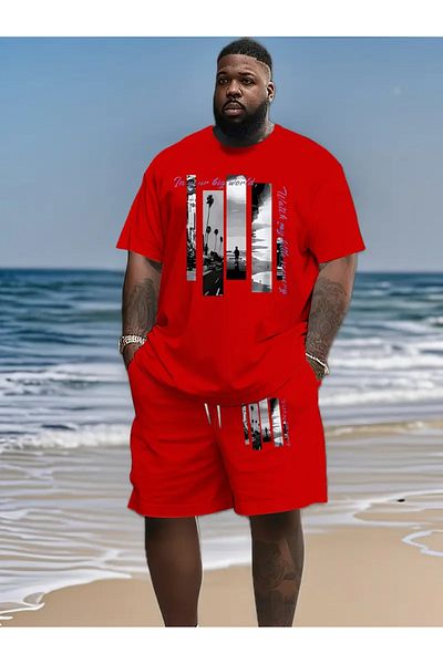 aynewmoda La Print Short Sleeve T-Shirt and Lace up Waist Shorts - Going Out