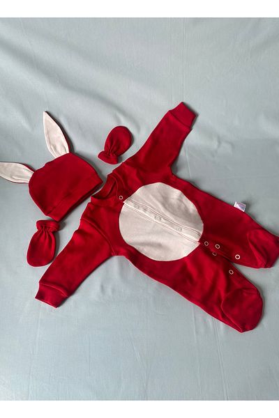 tiny wood Newborn Baby Red White Rabbit Jumpsuit Set