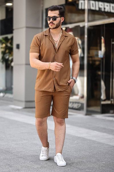 ROBERTO BORNOVA Chain Pattern Short Sleeve Shirt - Shorts Bottom Top Set