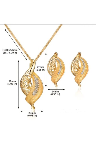 DuhaDTM Pearl Detailed Jewelry Set - Necklace and Dangle Earrings