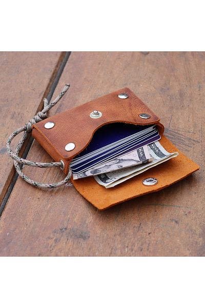 Derici Amca Camouflage Paracord, Camel Color Genuine Calf Leather Mini Wallet