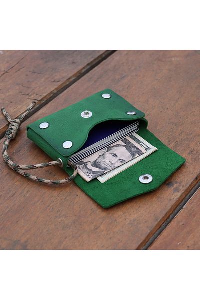 Derici Amca Camouflage Paracord, Genuine Calf Leather Green Color Mini Wallet