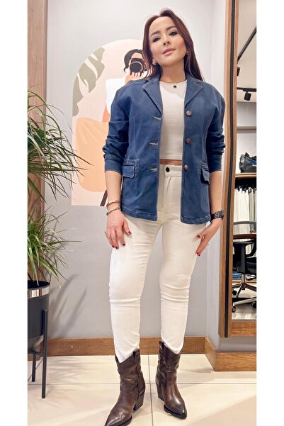ARZU ÖZEL MODA ATÖLYESİ Mevsimlik Düşük Omuz Regular Fit Blazer Kot Ceket.