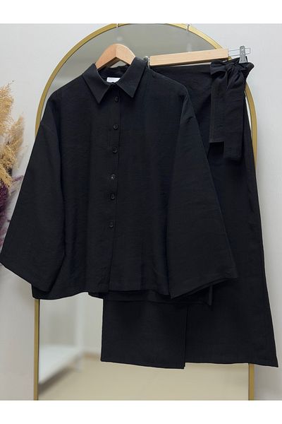Ebrar Store Öznur Skirt Side Tie Suit-Ek-Z-244 Black