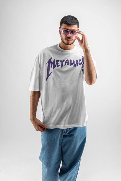 Sekizbiraltı Λευκό μπλουζάκι Metallica Purple Back Printed Unisex Oversize