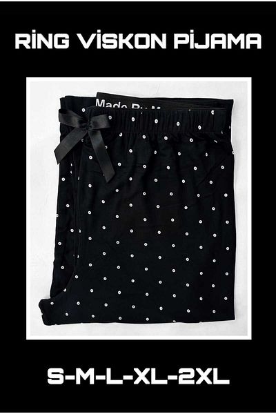 BAHHAR Pantaloni de pijama de damă din viscoză neagră cu talie înaltă - picioare drepte