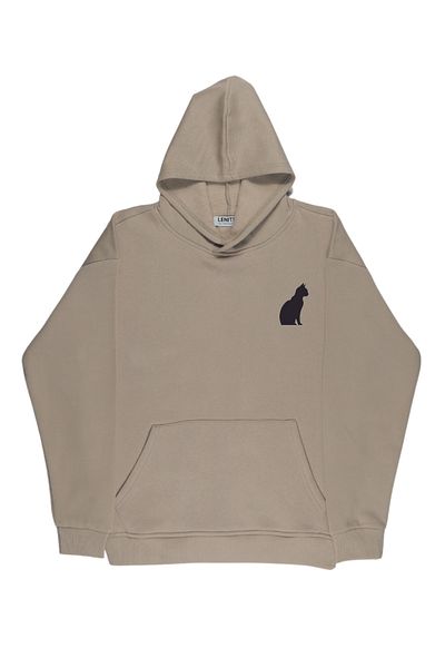 By Caspita Fashion Hanorac unisex oversize bej cu imprimeu pe spate Lenithra Cat