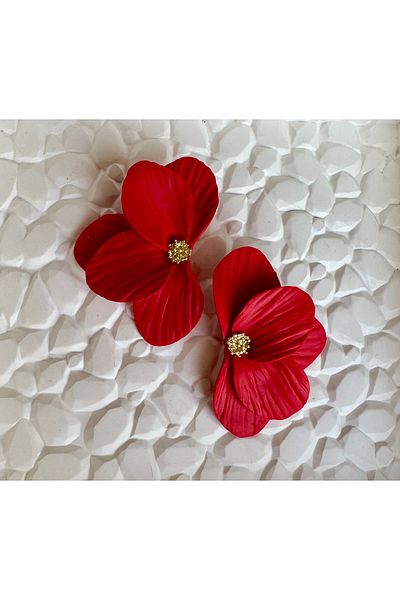 ACCESSORY Red Goldbdetay Flower Earrings Polymer Clay Earrings