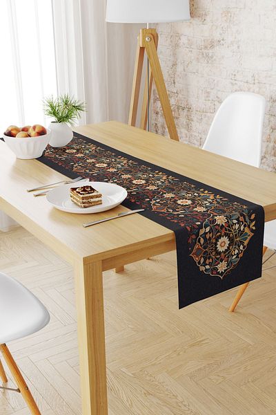 Moud's 40X140 Ramadan Pattern Suede Runner - Dart-Free and Stain-Proof Tablecloth