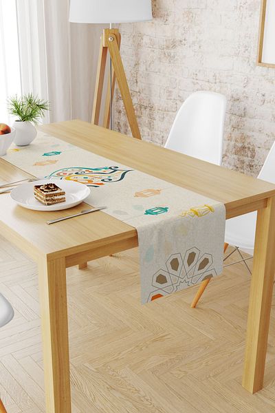 Moud's 40X140 Ramadan Pattern Suede Runner - Dart-Free and Stain-Proof Tablecloth