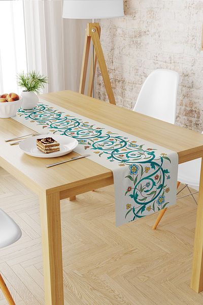 Moud's مفرش طاولة من الجلد السويدي بنمط رمضان مقاس 40 × 140 - خالي من الركود ومقاوم للبقع