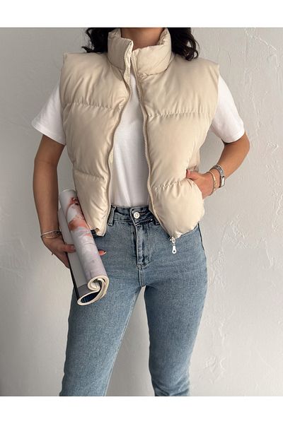 ladyzey Women's Stand Collar Zipper Side Pocket Short down Vest