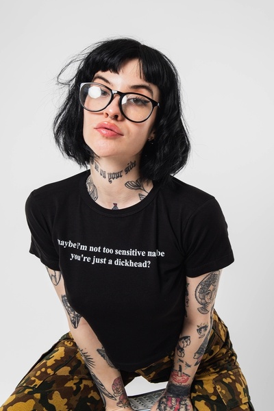 Sekizbiraltı Maybe I'm Not Yazı Baskılı Siyah Crop Top