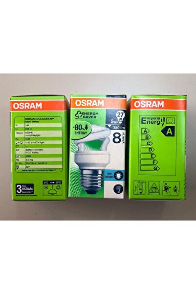 Osram 3 ADET OSRAM 5W=27W 250 LÜMEN TASARRUFLU LAMBA 6500 KELVİN BEYAZ