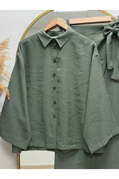 Ebrar Store Khaki Color Öznur Suit - Side Tie Skirt Ek-Z-244