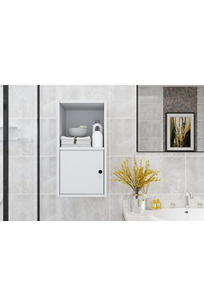 Nettrends Raflı Kapaklı Duvar Tipi Banyo Rafı Beyaz BNY-1011