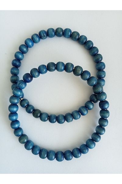 hobi duragı Blue Wooden Beaded Bag Handle
