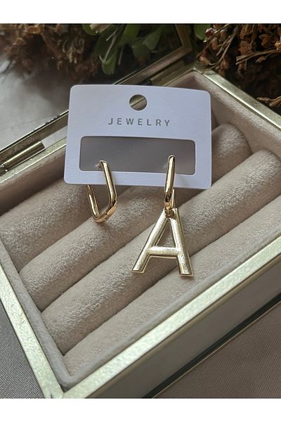 AychaAksesuar Imported Vip Steel Letter a Gold Color Rectangular Earrings a Letter Earrings