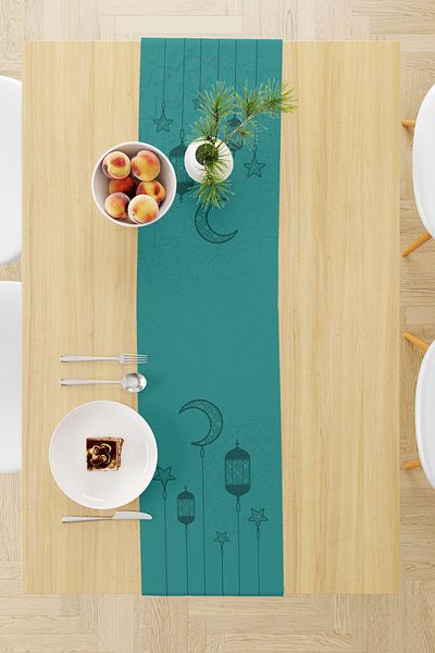 Moud's 40X140 Ramadan Pattern Suede Runner - Dart-Free and Stain-Proof Tablecloth