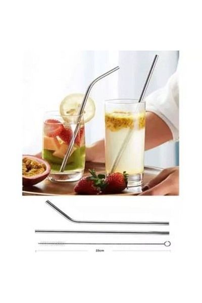 Generica 4 Stainless Steel Drink Straws with Cleaning Brush