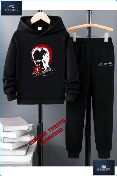 SS SİNSER Hooded Children's "Ataturk Flag" Printed Tracksuit Set