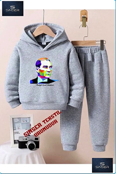 SS SİNSER Set de trening pentru copii cu glugă, imprimat cu „ATATURK COLORFUL...
