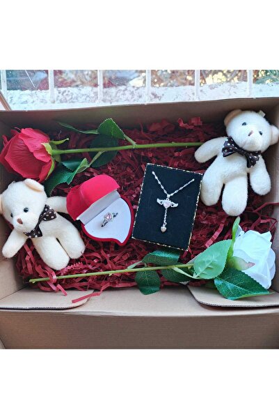 JUPİTER HOME Güllü Kutuda Yapay Sonsuzluk Gülü Çelik Kolye Ve Yüzük 14 Şubat ...