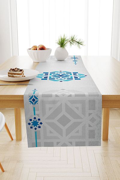 Moud's 40X140 Ramadan Pattern Suede Runner - Dart-Free and Stain-Proof Tablecloth