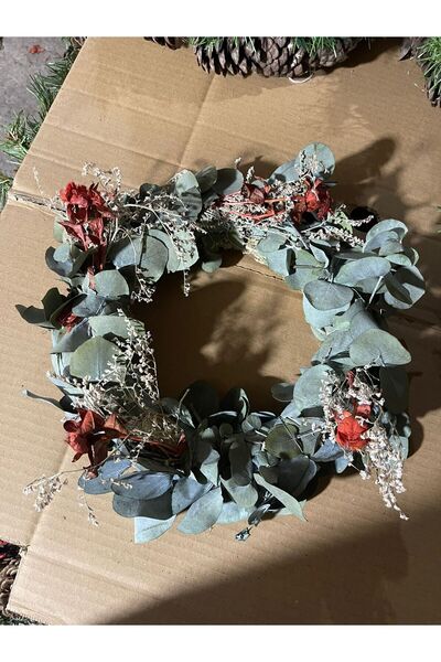 Lider MAGNESİA Eucalyptus Leaf Natural Wreath 26 cm Door Office Etc Ornament
