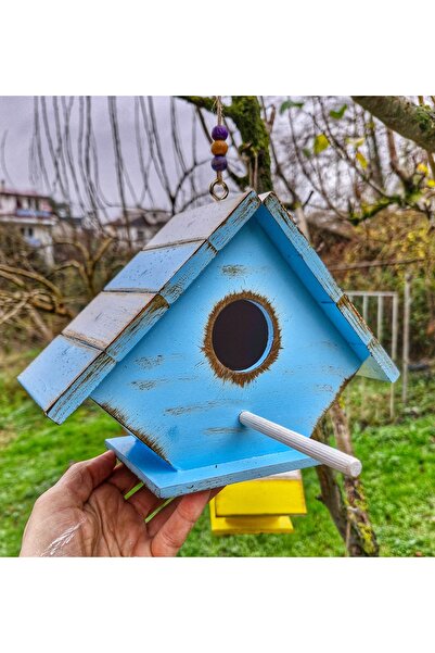 Home Ahşap el boyaması kuş evi,24×17×10cm ,bahçe balkon dekoru için kuş yuvas...