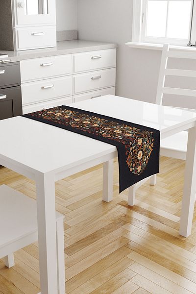 Moud's 40X140 Ramadan Pattern Suede Runner - Dart-Free and Stain-Proof Tablecloth
