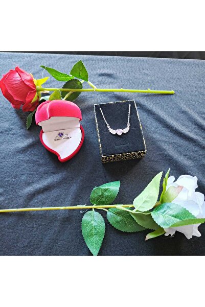 JUPİTER HOME Güllü Kutuda Çelik Yüzük Kanatlı Kolye Ve Yüzük 14 Şubat Sevgili...