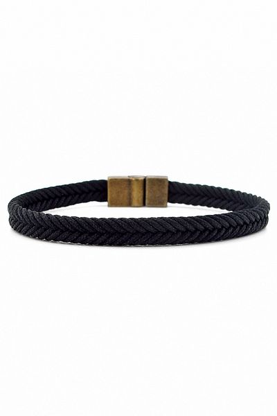 Solfera Black Hair Braid Drawstring Antique Yellow Color Metal Magnet Men's Bracelet M062C