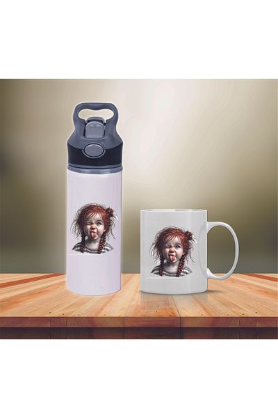 DKDZ SHOP Baby Printed Metal Water Bottle with Straw and Mug Cup-009